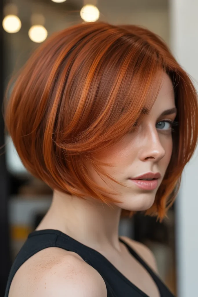 Auburn Stacked Bob with Copper Accents