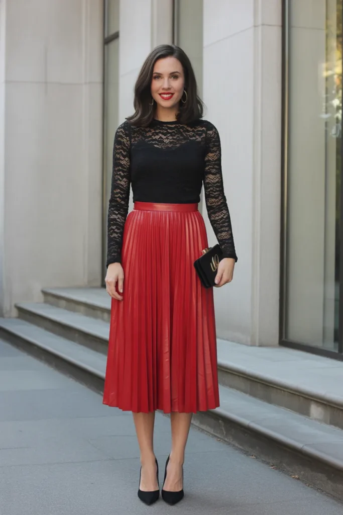  Black Lace Top with Red Skirt