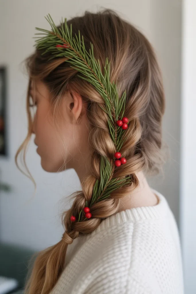 6. Boho Christmas Fishtail with Pine Needle Accents