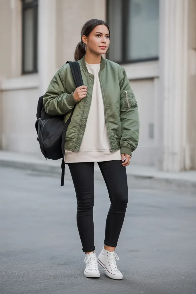 Bomber Jacket Over a Sweatshirt