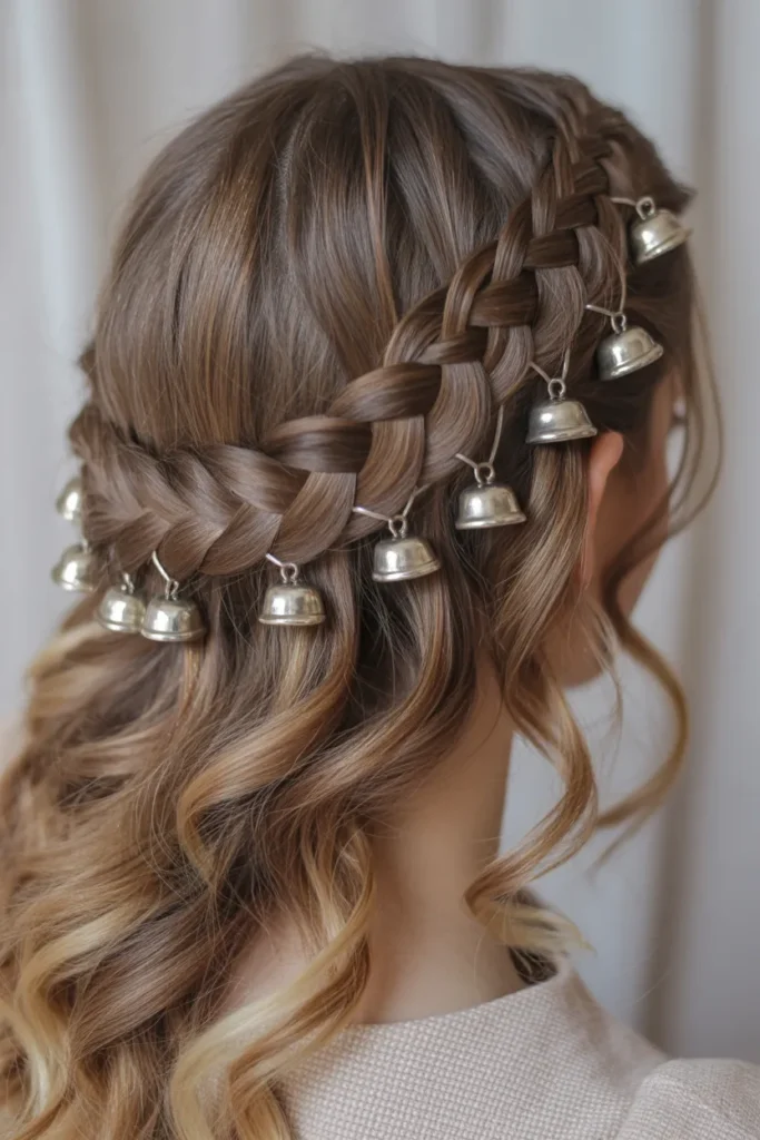 Braided Half-Up with Silver Bells