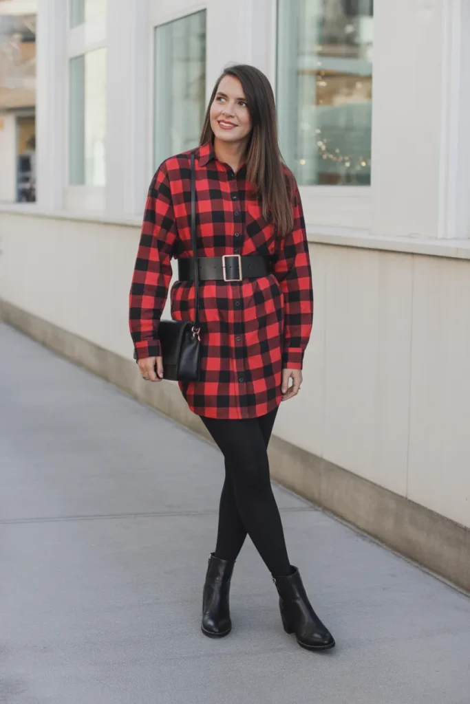 Buffalo Plaid Shirt Dress with Belt