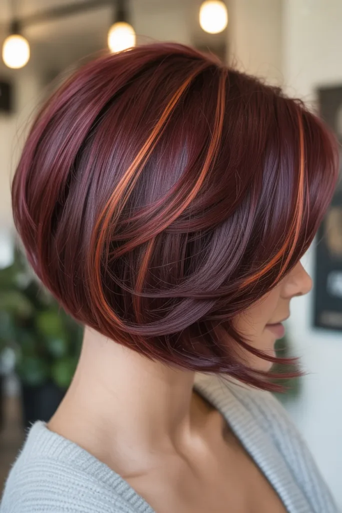 Burgundy Stacked Bob with Highlights