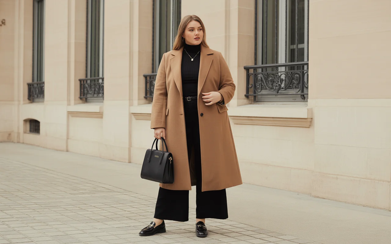 Camel Coat with Monochrome Layers