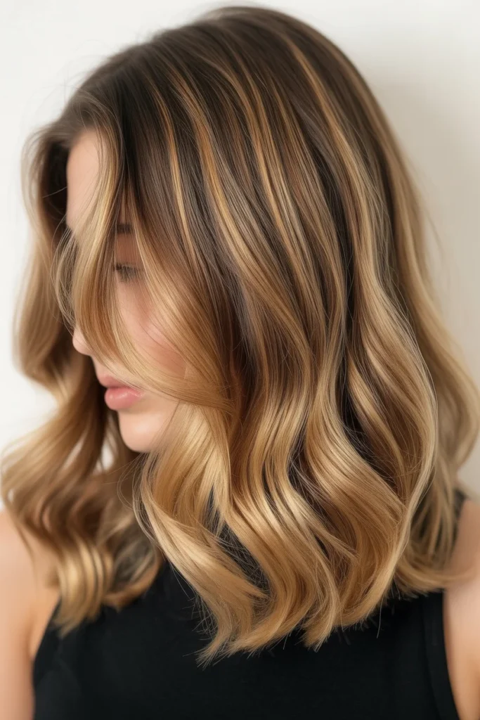 Caramel Blonde Balayage on Shoulder-Length Hair