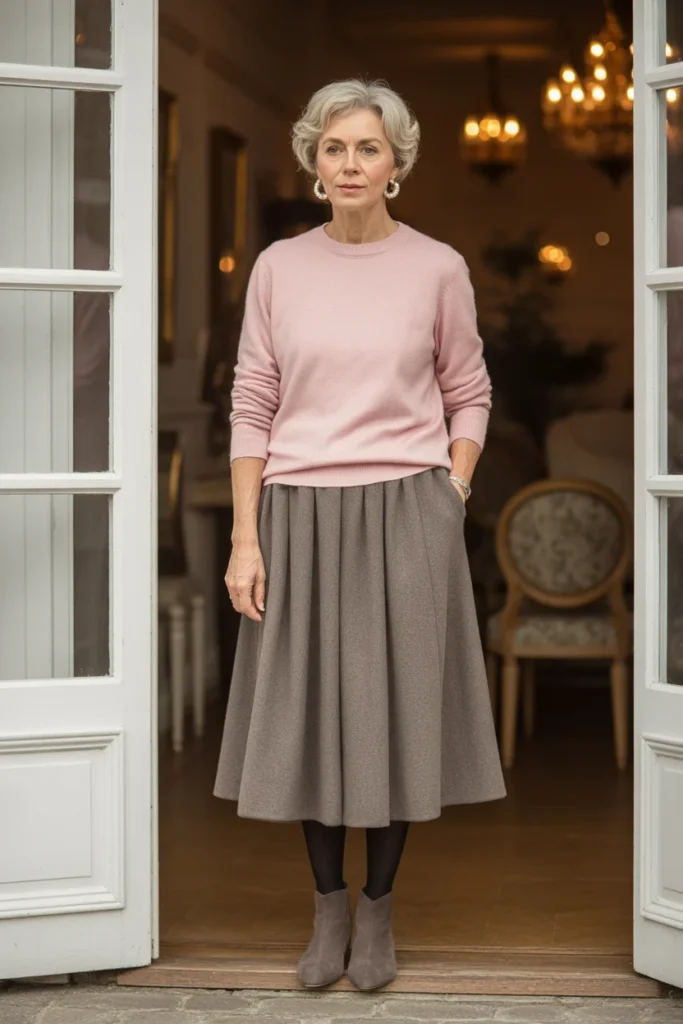 Cashmere Sweater with Midi Skirt