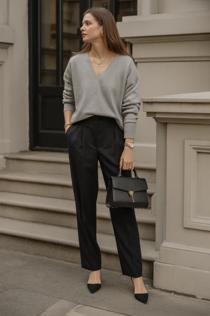 Cashmere Sweater with Tailored Pants
