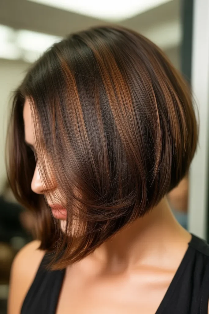 Chocolate Brown Stacked Bob with Face Framing