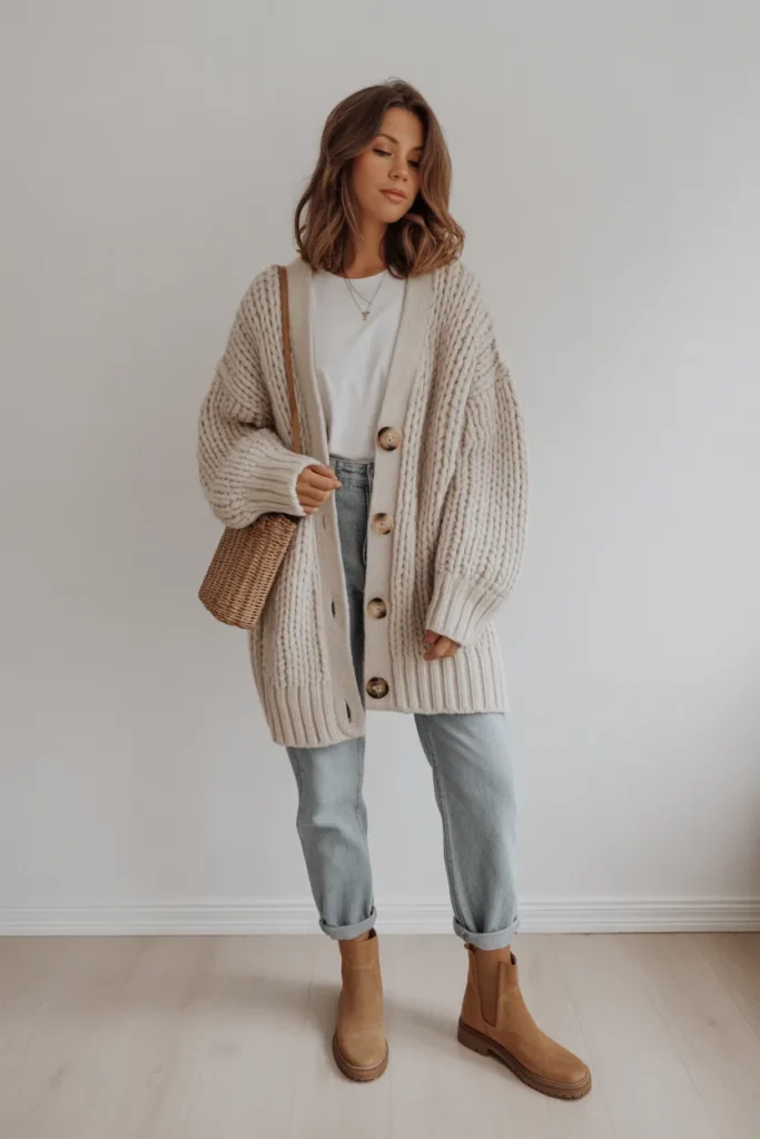 Chunky Cardigan with Jeans