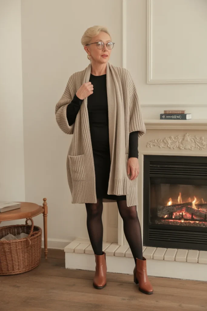 Chunky Knit Cardigan and Dress Combination