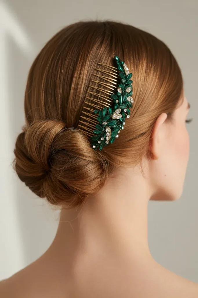 Classic French Twist with Emerald Hair Comb