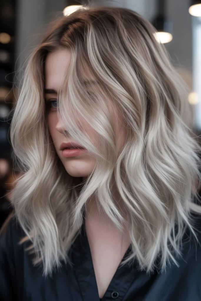  Cool Blonde Balayage with Silver Streaks