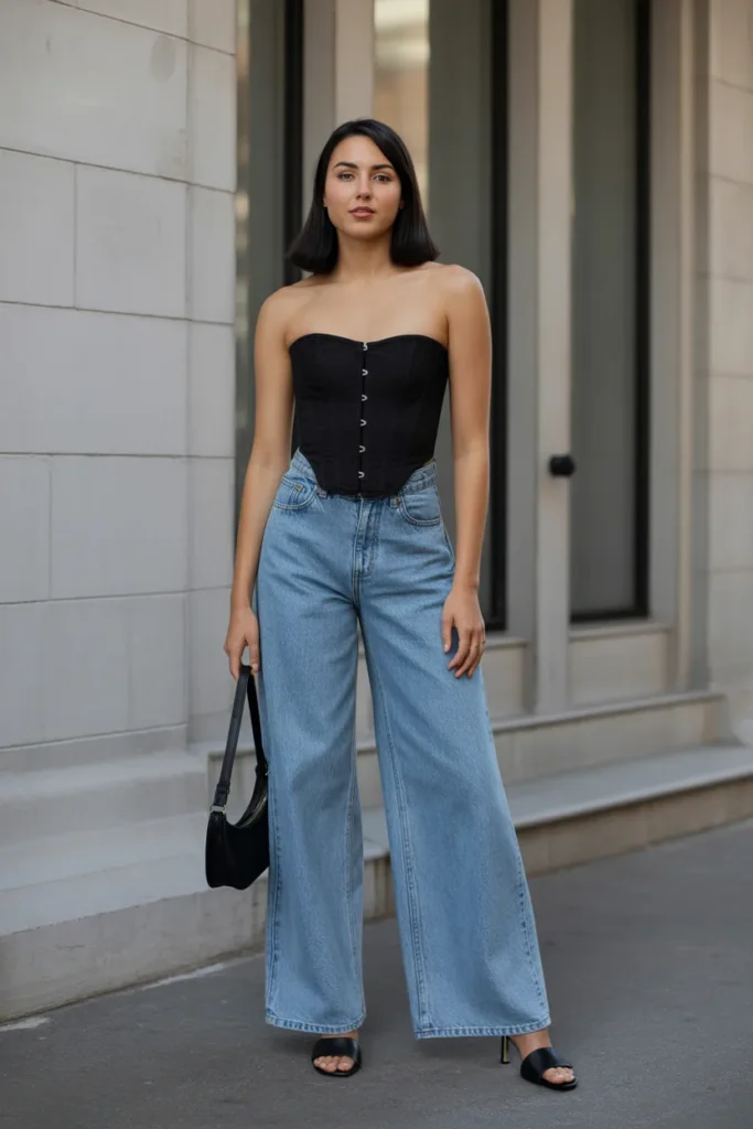Corset Top with Wide-Leg Jeans