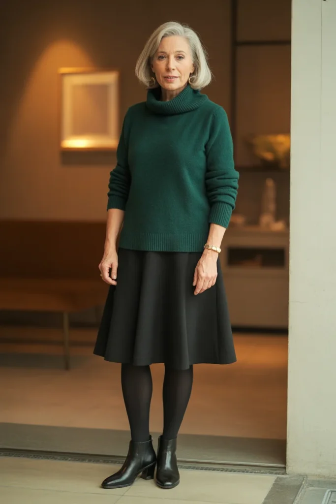 Cowl Neck Sweater with A-Line Skirt
