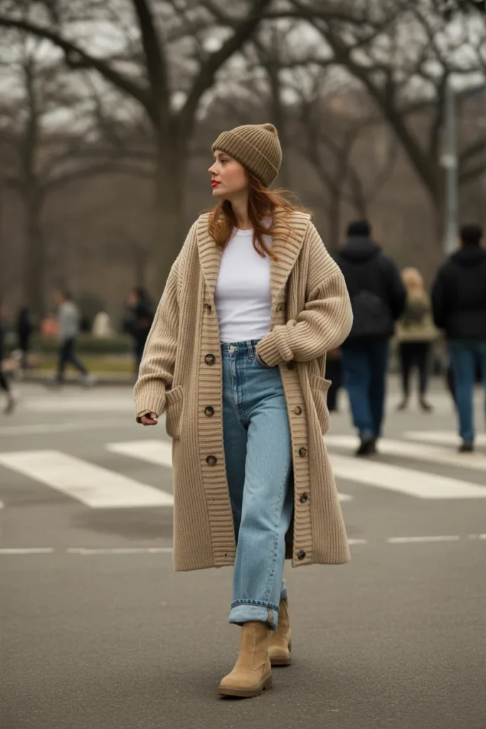 Cozy Cardigan Coat with Denim