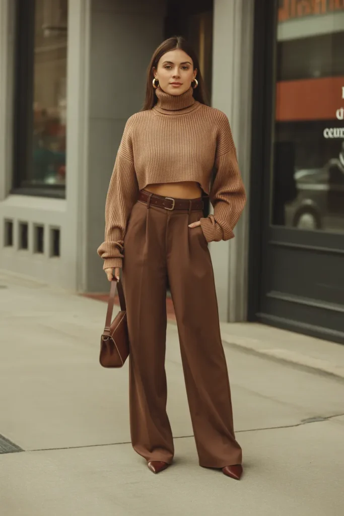Cropped Sweater with High-Waisted Trousers