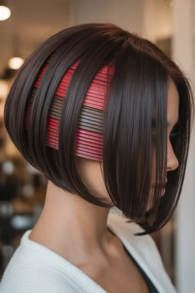 Dark Chocolate Stacked Bob with Red Peek-a-Boo