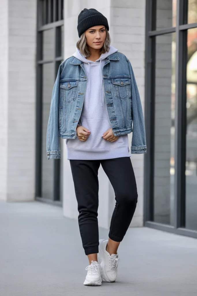 Denim Jacket Over a Hoodie