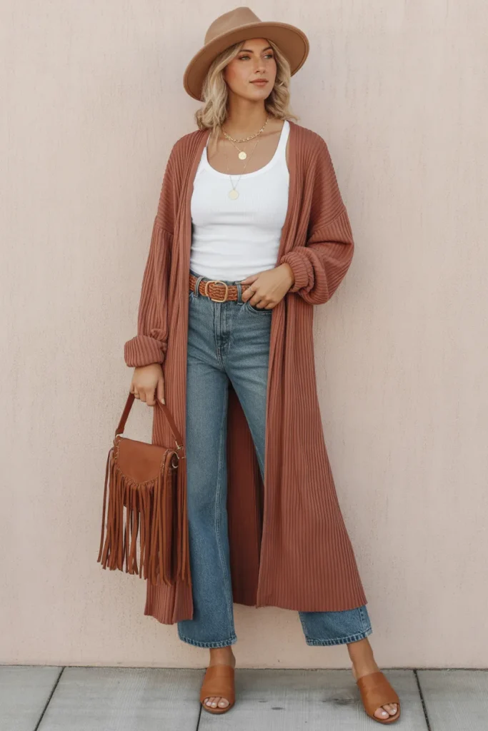Duster Cardigan Over a Tank and Jeans