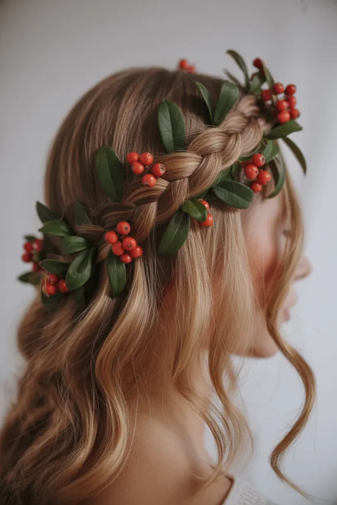  Dutch Braid Crown with Winterberry Sprigs
