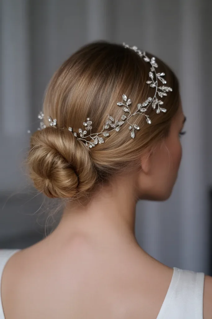 Elegant Chignon with Crystal Hair Vine