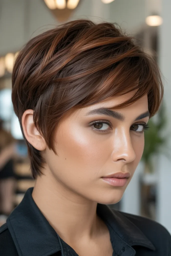 Espresso Brown Pixie with Highlights