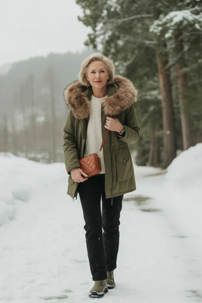 Faux Fur Trim Hooded Parka Style