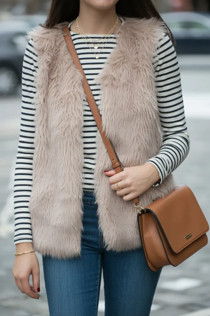  Faux Fur Vest over Denim