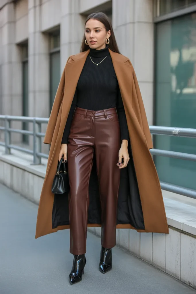  Faux Leather Pants and Turtleneck