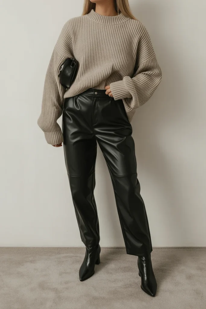  Faux Leather Pants with Cozy Knit
