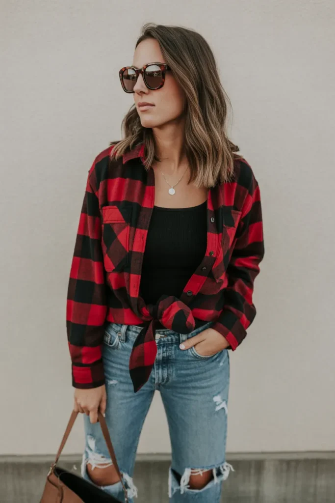 Flannel Shirt Tied Over a Tank Top