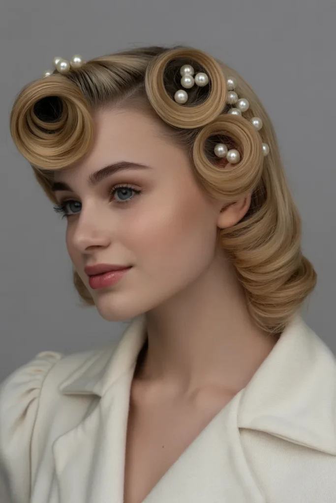 Glamorous Victory Rolls with Pearl Accents