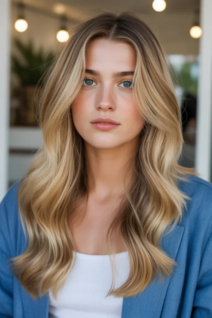  Golden Blonde Balayage with Face-Framing Highlights