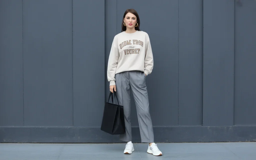 Winter Outfits 2026 Graphic Sweatshirt with Trousers