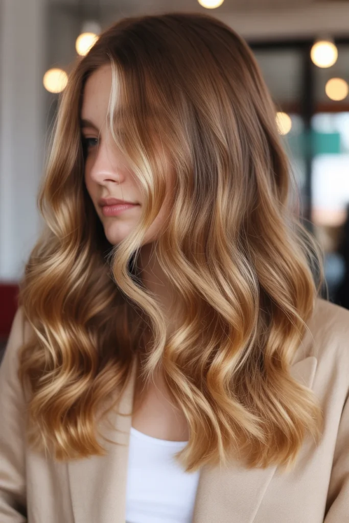 Honey Blonde Balayage with Caramel Ribbons