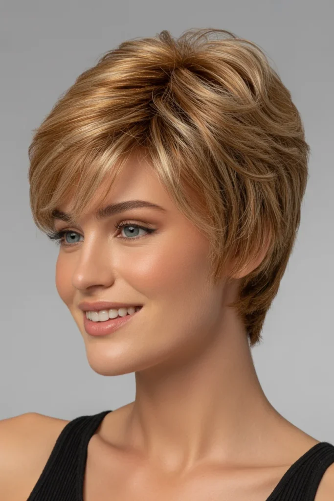 Honey Blonde Layered Pixie