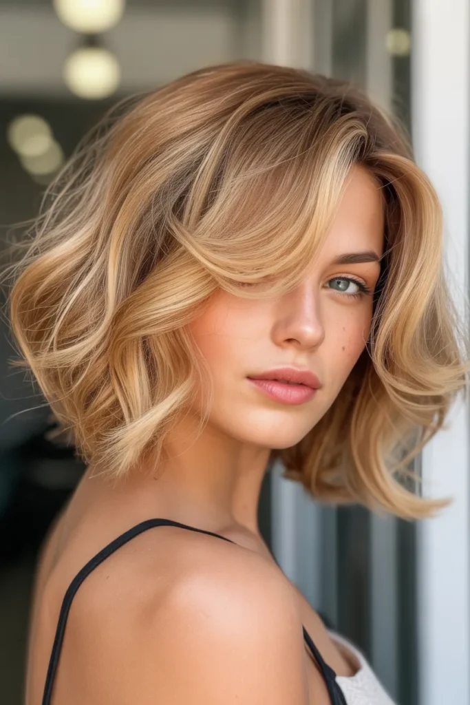 Honey Blonde Textured Stacked Bob