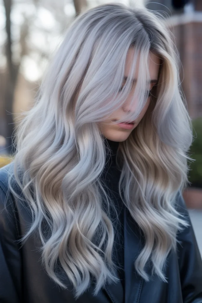 Icy Platinum Balayage with Silver Undertones