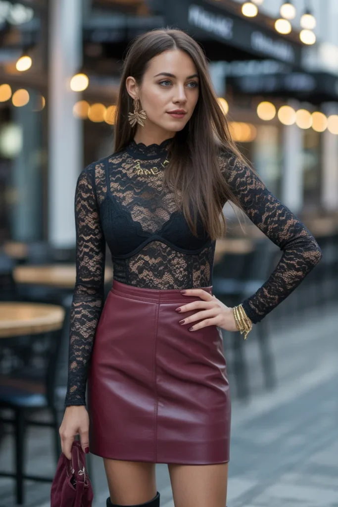 Lace Bodysuit with High-Waisted Skirt