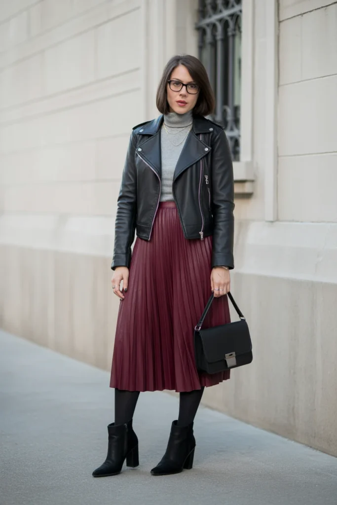 Leather Jacket and Skirt