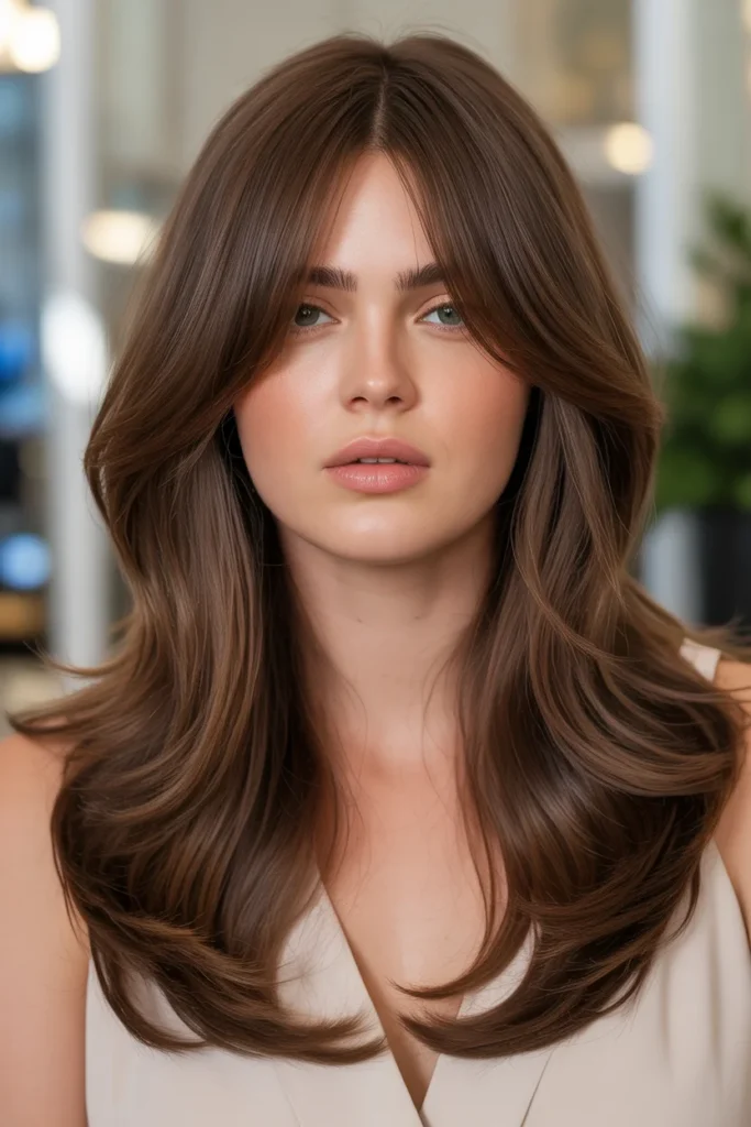  Long Layers with Curtain Bangs