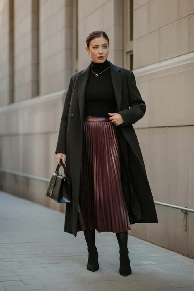 Long Wool Coat with Midi Skirt