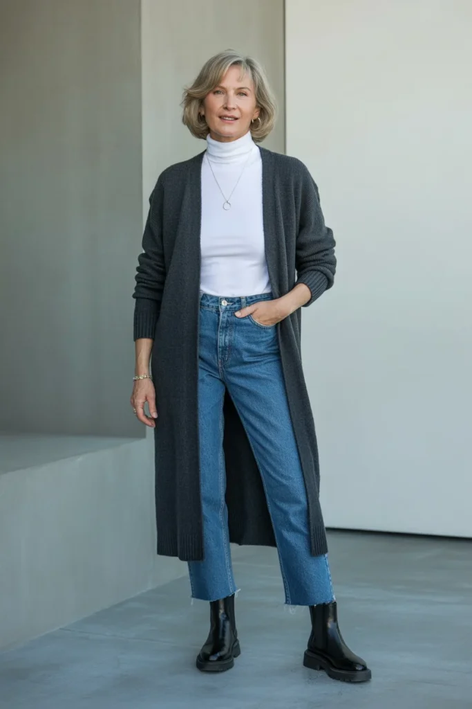 Longline Cardigan with Jeans and Boots