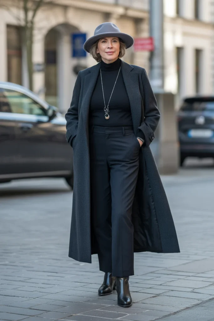 Longline Wool Coat with Monochrome Outfit