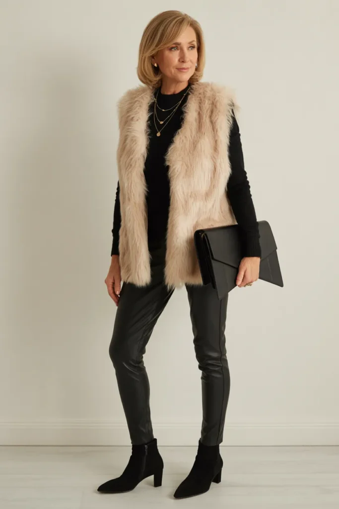  Luxurious Faux Fur Vest and Leather Leggings