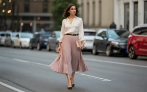 Midi Skirt with Tucked-In Blouse