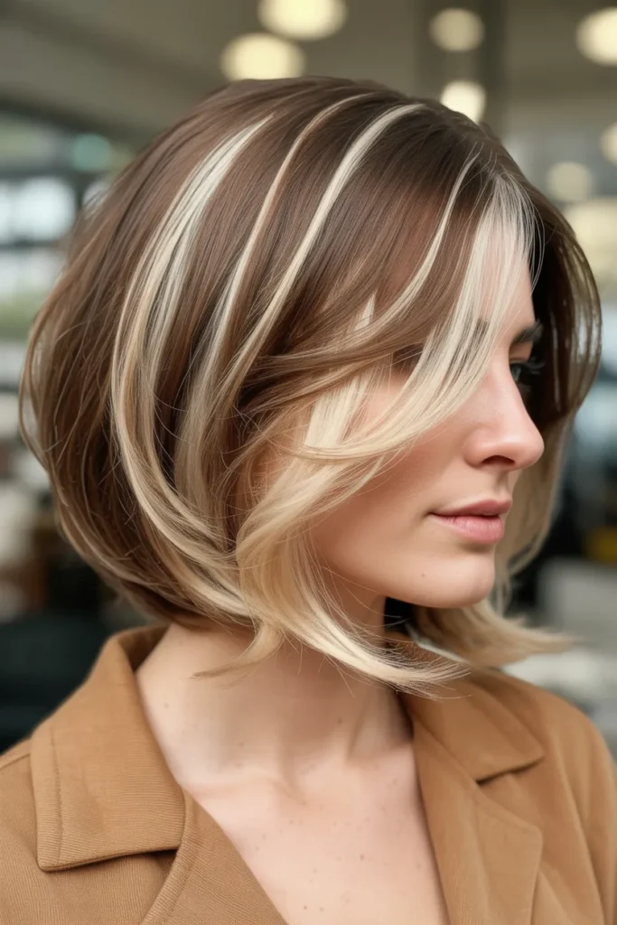 Mocha Latte Stacked Bob with Cream Highlights