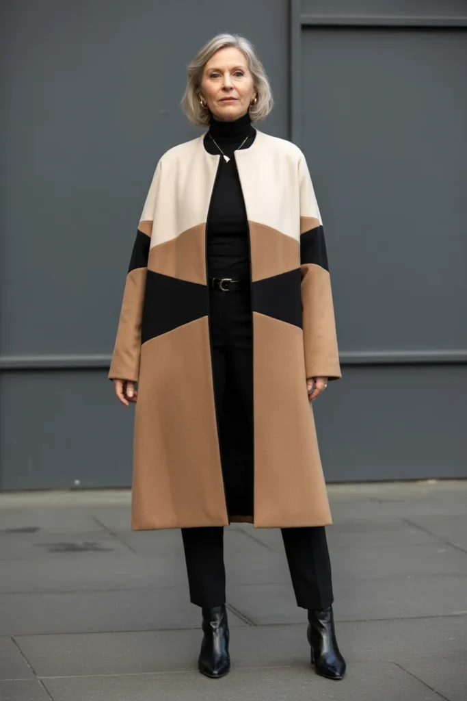 Modern Color Block Coat Ensemble