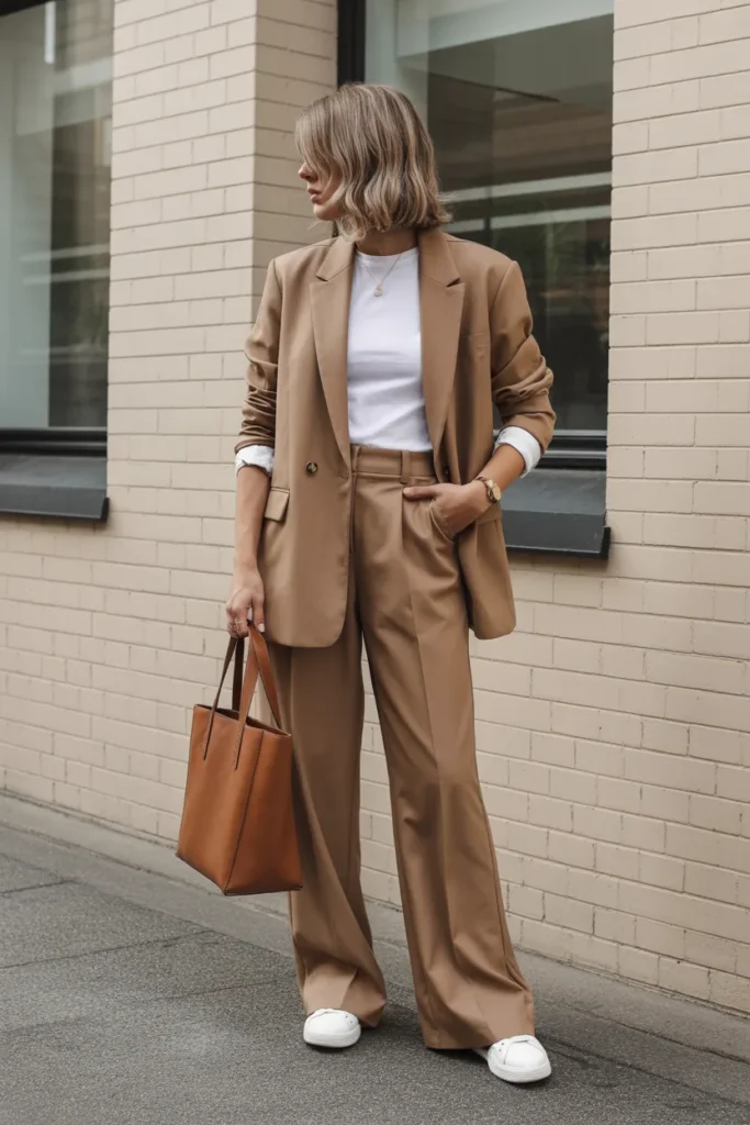  Monochrome Pants Suit in Camel