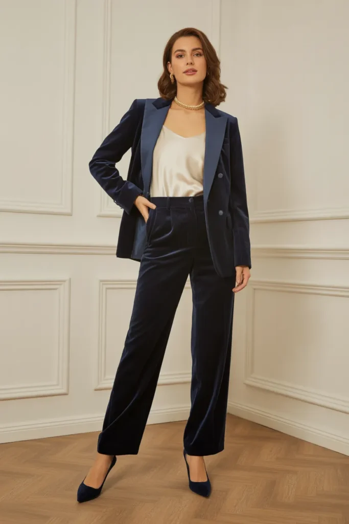 Navy Blue Velvet Suit